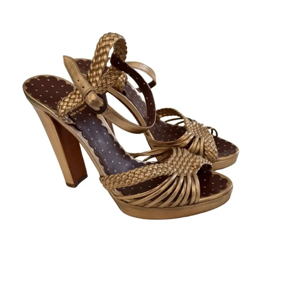 Moschino Cheap & Chic Gold Braided Block Heels Size 8